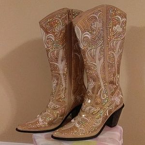 Gold sequined cowboy boots